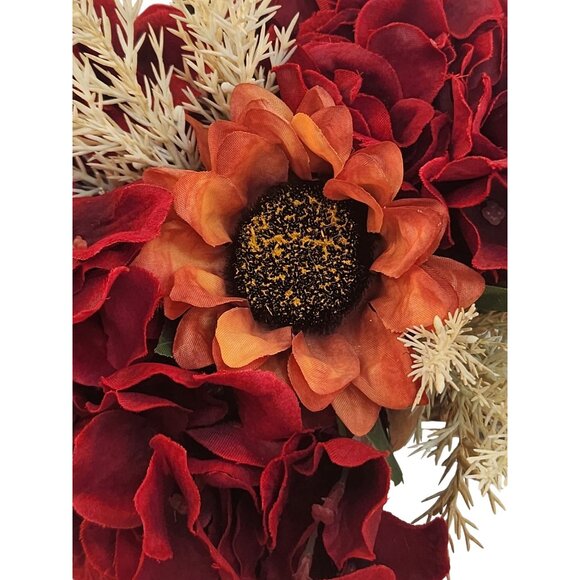 Artificial Fall Floral Bouquet Burgundy Hydrangeas & Orange Sunflowers | Rustic - Picture 15 of 15